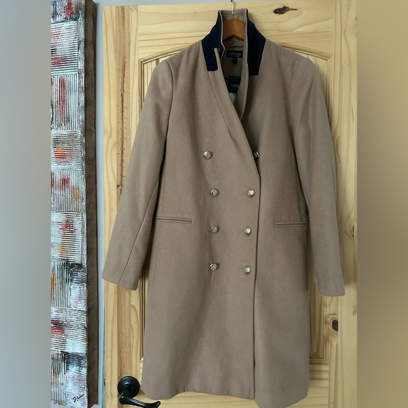 Camel Straight Cut Topshop Winter Coat - Sz 10 - Picture 3 of 4